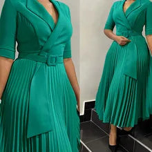Elegant Pure Color Maxi Dress Evening Gown A- Line Skirt Polyester Fabric round Neck Short Sleeve High Waist Midi Dress