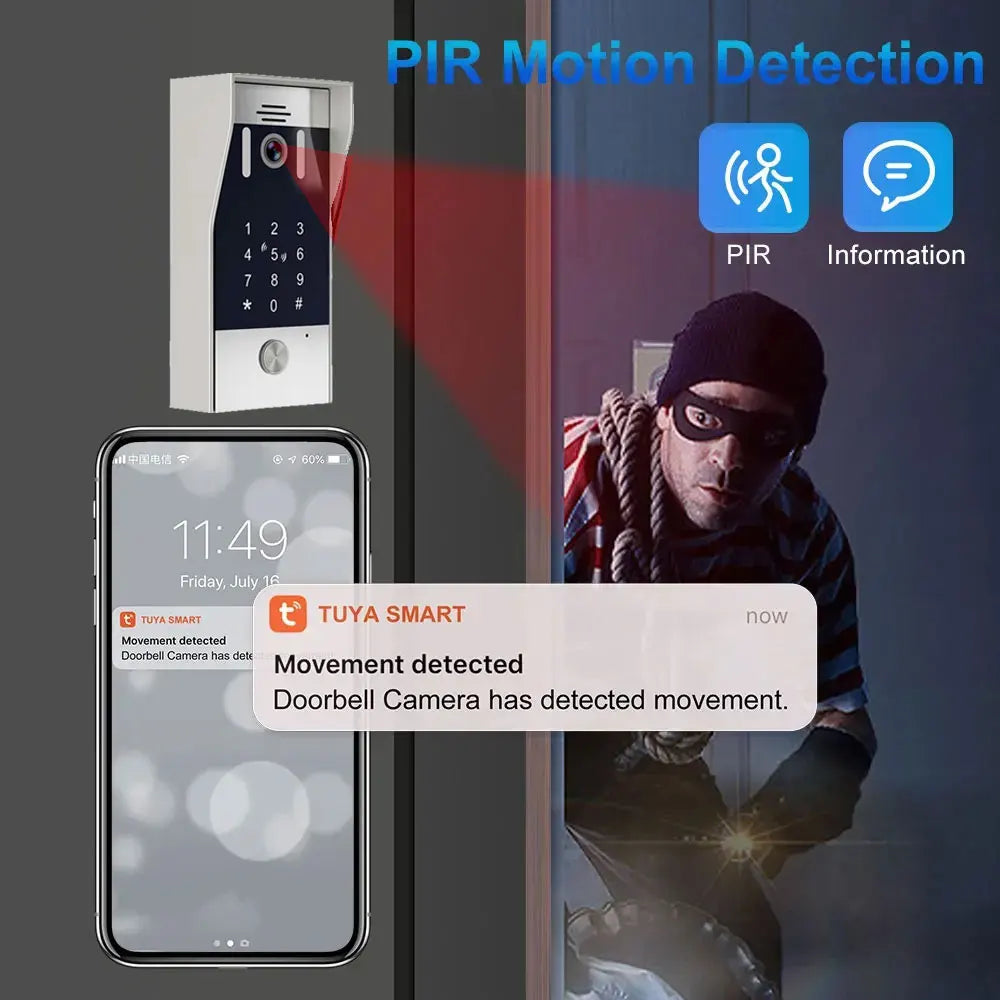 WiFi Video Doorbell System 4 Wire 10inch 1080P Doorphone Fingerprint Password Door Camera Video Intercom W/ Electric Strike Lock