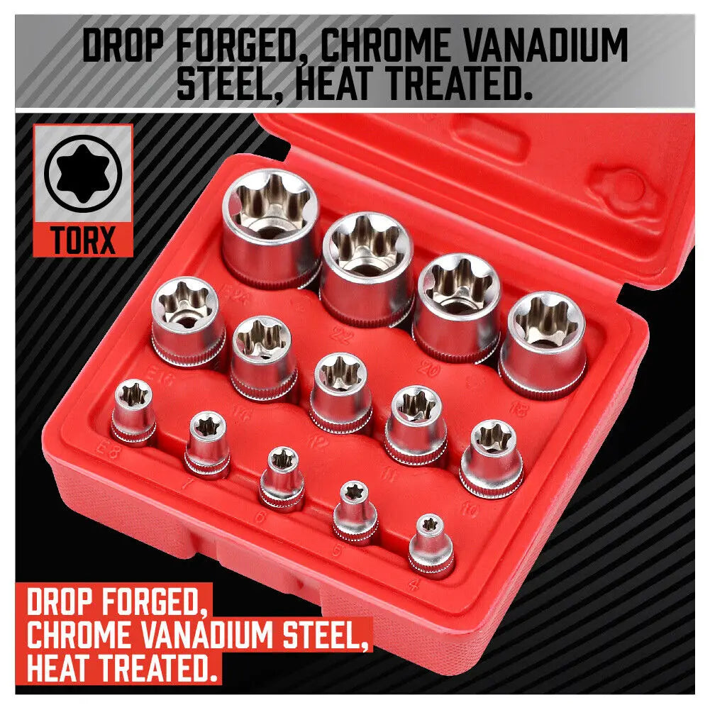 SEDY 14PCS Female E Star Torx Socket Set E4-E24 E-Torx External Hex Socket Insert Nut