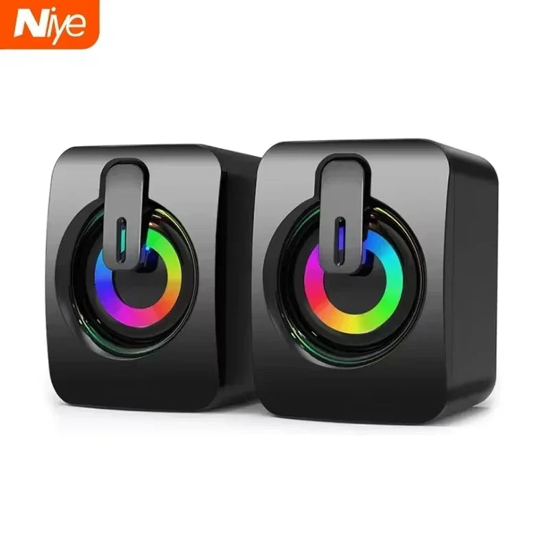 Portable Wired USB Speaker with LED Stereo Microphone HiFi Subwoofer High Sound Quality Surround Suitable for Computers