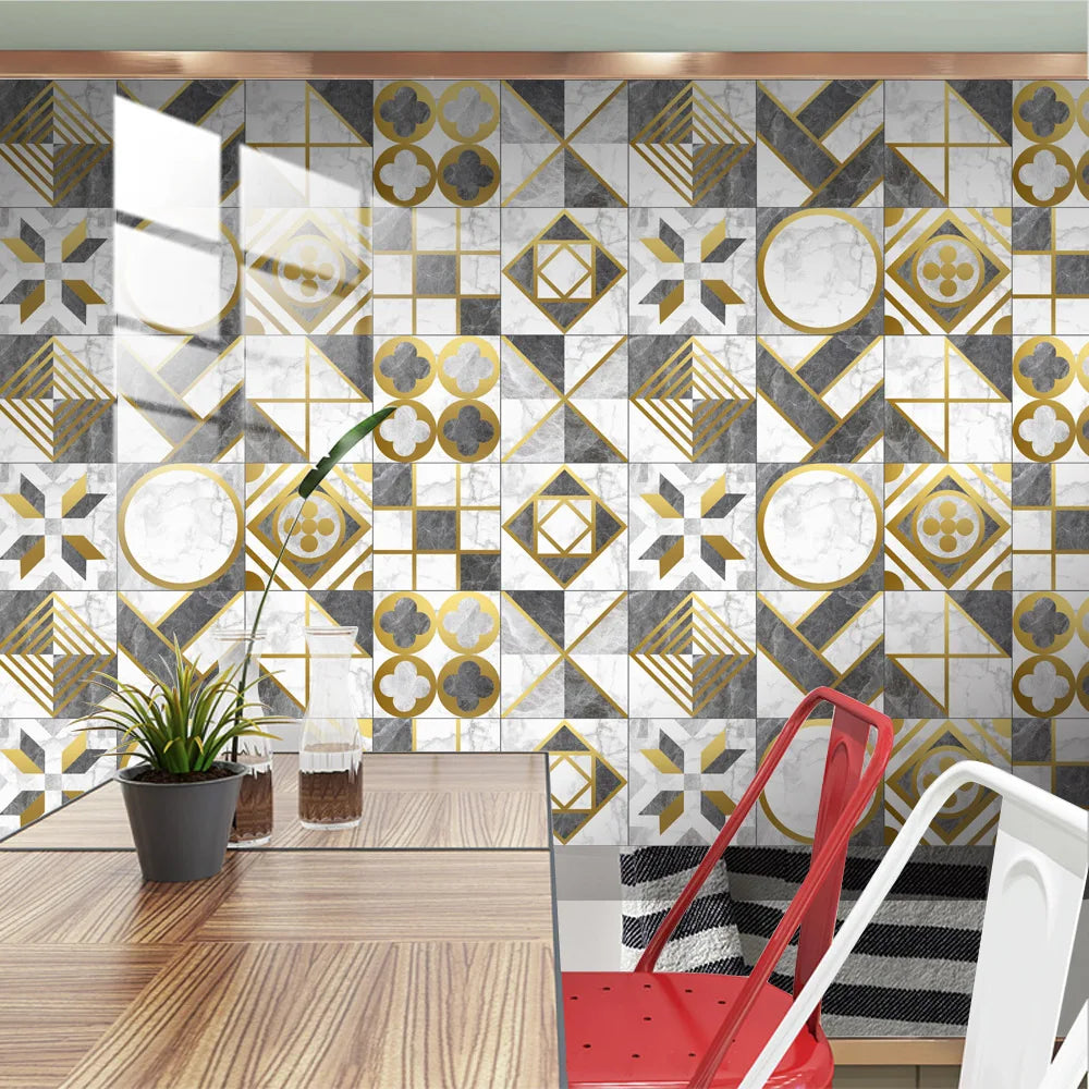 10pcs Crystal Tile Wall Stickers Self-Adhesive Kitchen Tiles PVC Backsplash Stickers Peel and Stick Bathroom Faux Stone Effect