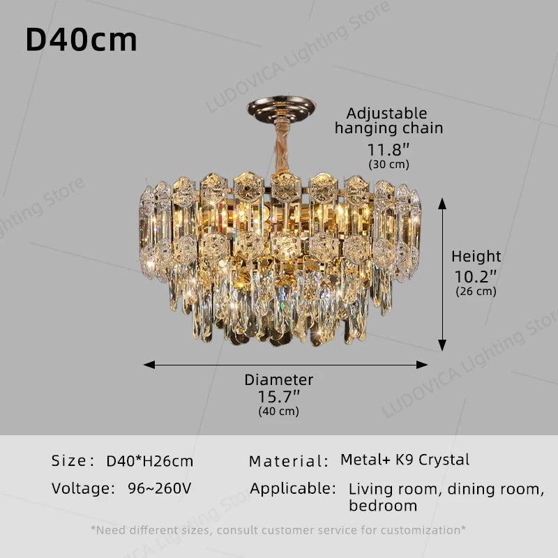Modern Crystal LED Chandelier for High Ceilings - Adjustable Light D40CM Tidesmit