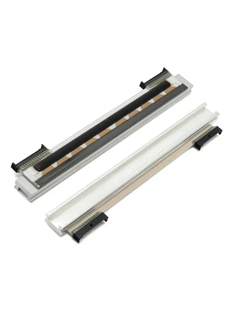 Thermal printhead module with black ribbon and white carrier strip, pins exposed