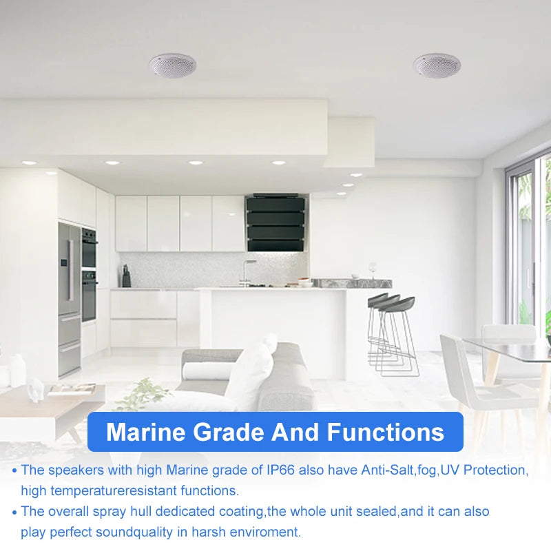Herdio 4'' 160W 2PCS Waterproof Ceiling Marine Speaker Surround Sound Speaker For Kitchen Bathroom Yacht Outdoor Boat Home