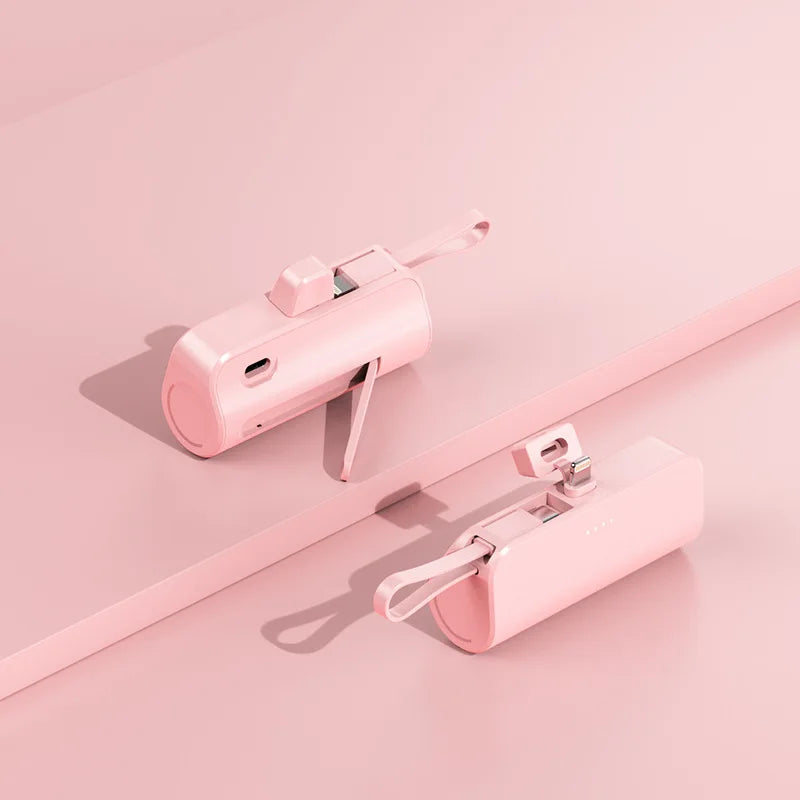 Portable Charger 5000mAh with Built-in Cable - Compact Fast Power Bank Pink - Apple plug - 5000mAh Tidesmit