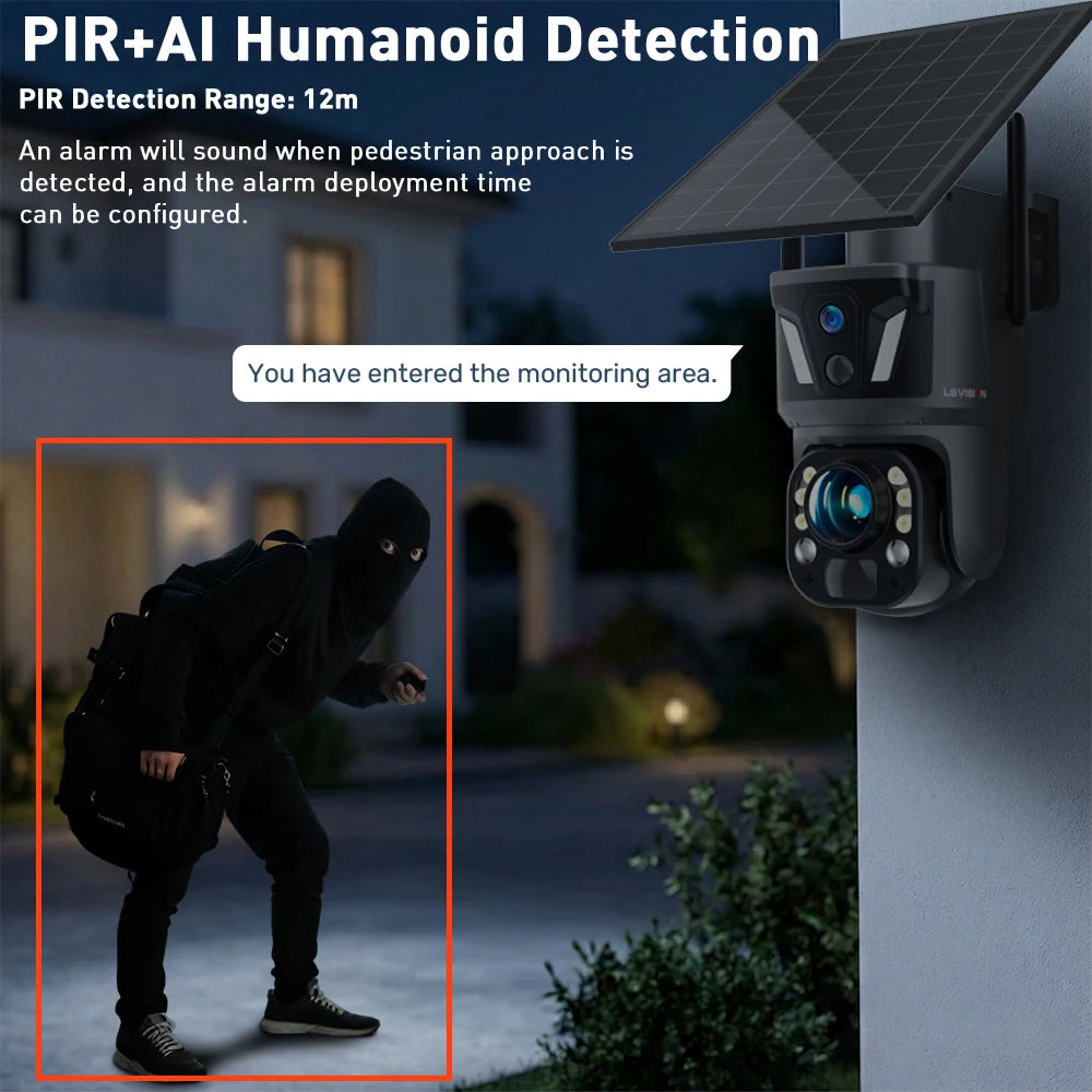 LS VISION 4K 99X Zoom 4G/WIFI Solar Camera Dual Screen PTZ Battery Outdoor Wifi Camera Ai Human Auto Zoom Tracking CCTV Security