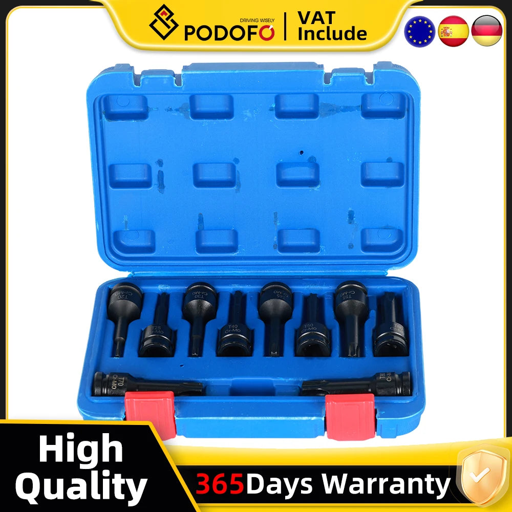 1/2" Impact Hex Allen Bit Socket Set T20-T80 Hex Driver Power Nuts Star Bit Impact Nut Set Cr-Mo Steel Drive Torx Socket Set