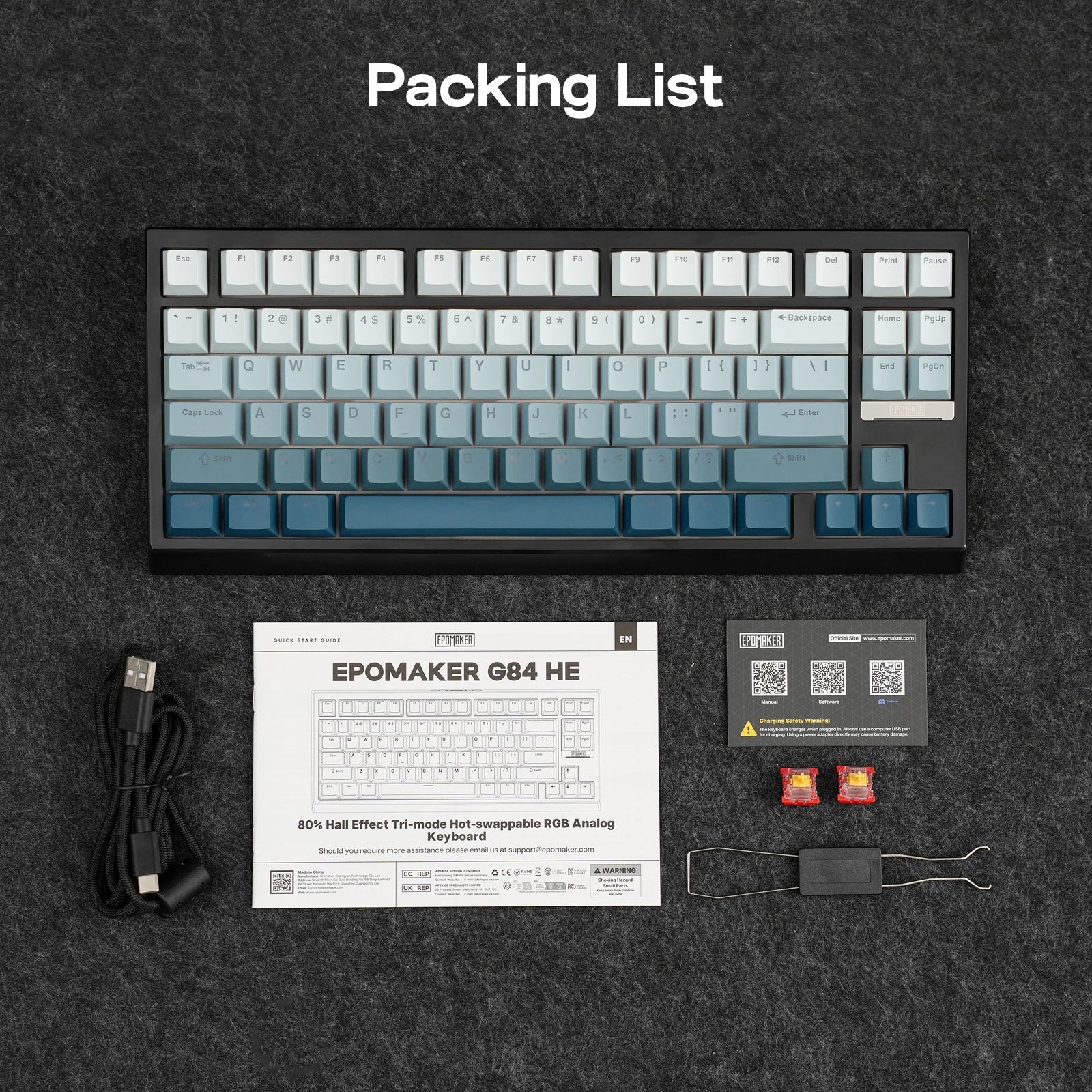 EPOMAKER G84 HE 75% ANSI US Layout Wired/BT/2.4Ghz Wireless Hall Effect Magnetic Mechanical Keyboard with DKS & SOCD Support