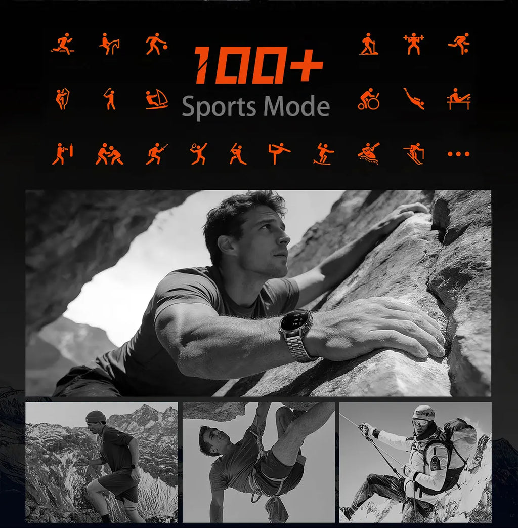 New Military ULtra 1400mAh Huge Battery SmartWatch Two Flashlight 10ATMan Waterproof HD Call 1.73“ 100+Sports Smart watch Man
