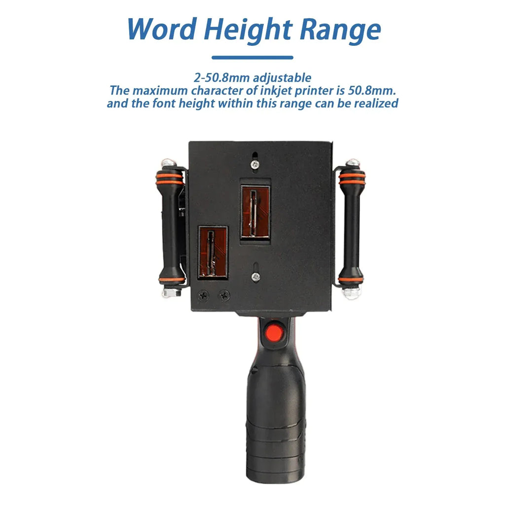 Handheld thermal inkjet printer with adjustable word height range and ink ports
