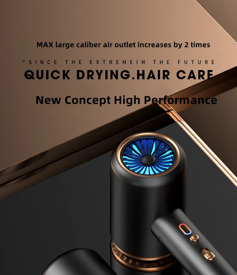 2400W high-speed black & gold ionic hair dryer with blue light technology for fast, salon-quality professional drying.