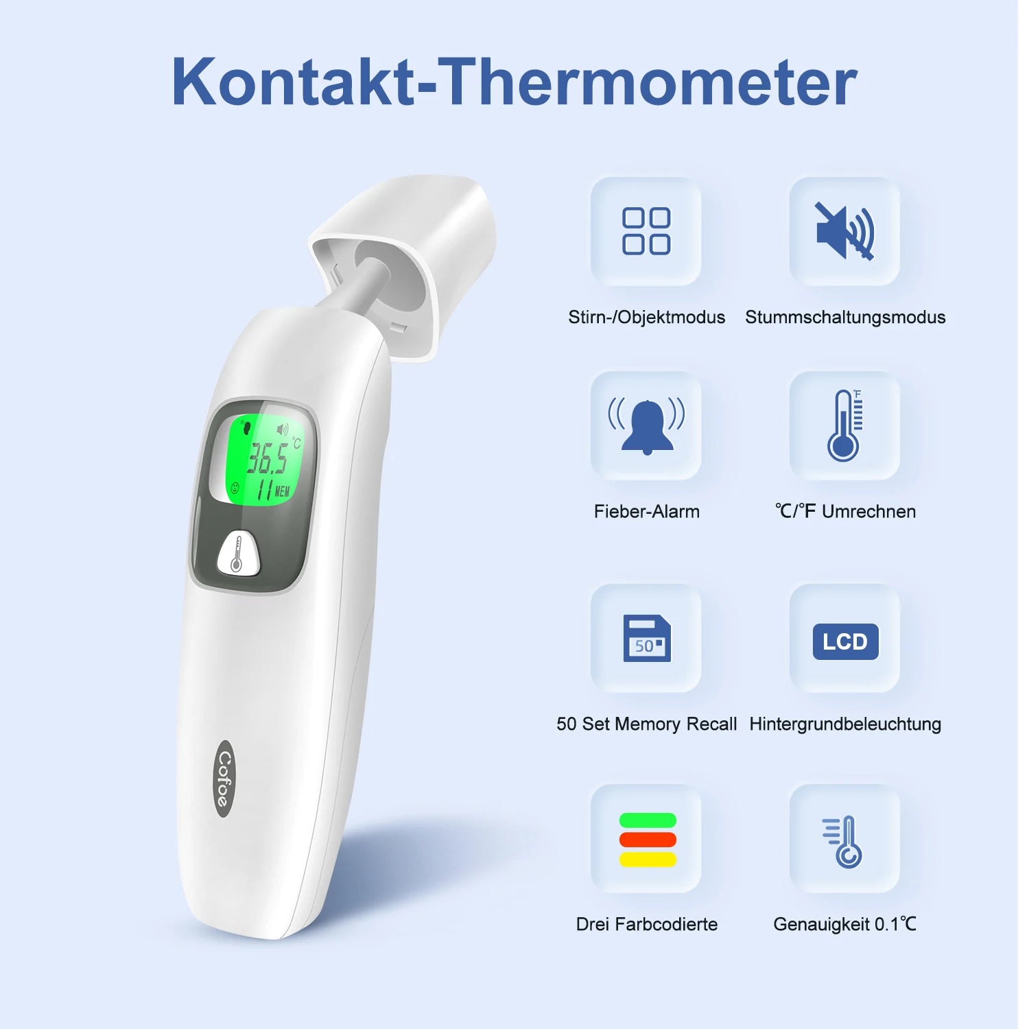 Cofoe Digital Forehead Thermometer Forehead Ear Non-Contact Thermometer Baby/Adult Temperature Measure Digital Thermometer