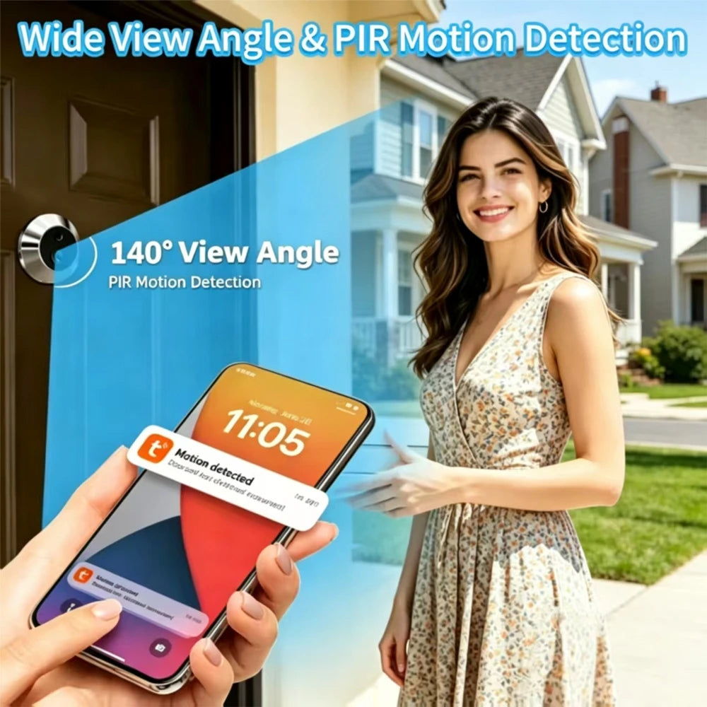 Tuya Smart 5 inch LCD Video Door Peepholes 2.4G Wifi 1080P Security Home Door Camera 10000mah Battery 24-hour Recording Setup
