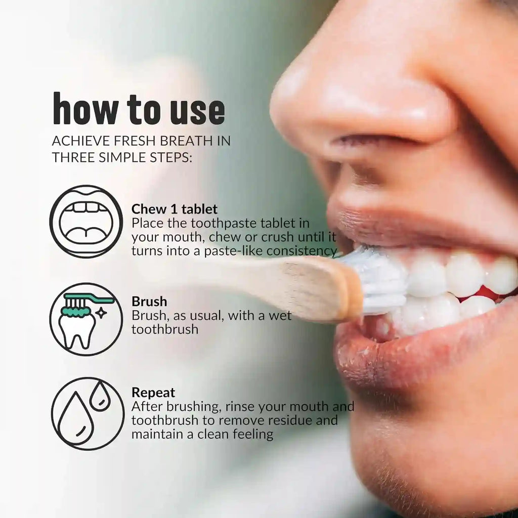 Tidesmit Nano Hydroxyapatite Teeth Whitening Chewable Tablets in travel size bottle for fresh breath