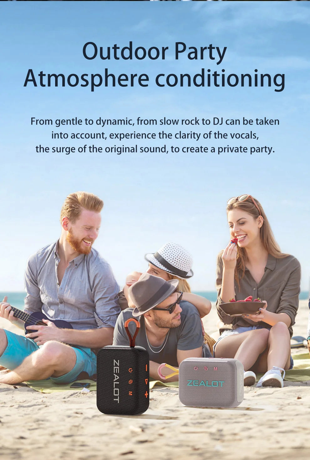 ZEALOT S75 10W Wireless Speakers, Outdoor Portable Subwoofer Speaker Waterproof IPX 6, Wireless Speaker, Dual Pairing,3000mAh.