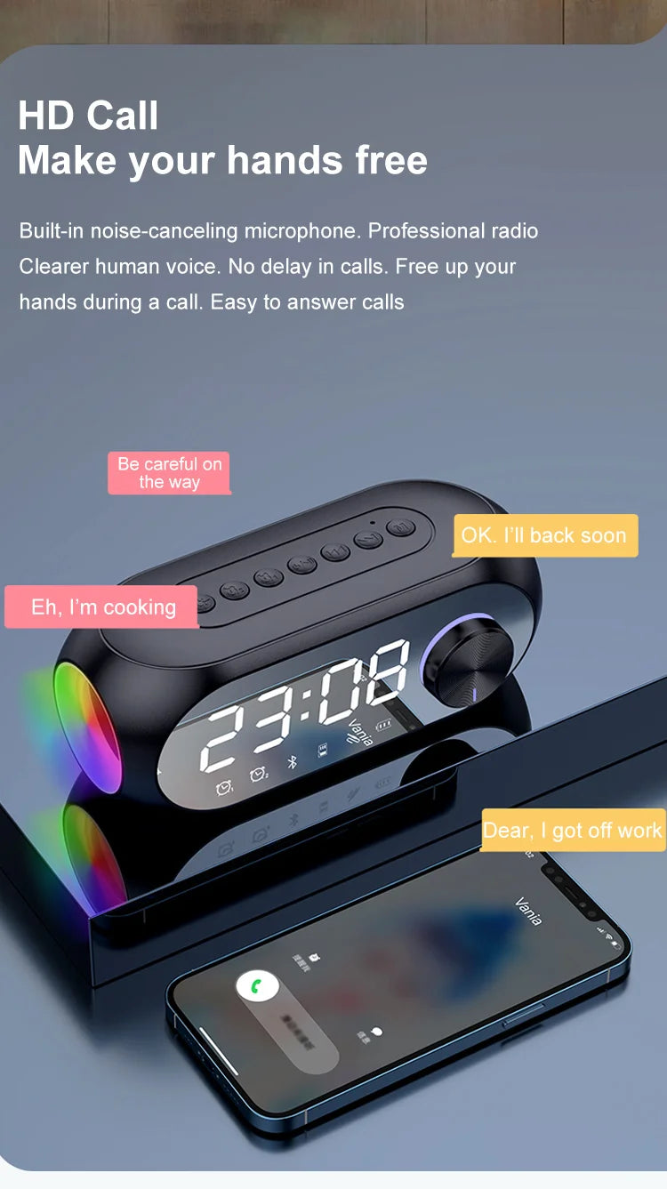 Alarm Clock Portable Bluetooth Speaker Radio FM Subwoofer Wireless Sound Box Music Mini Woofers Caixa De Som Coluna Lamp Bocina