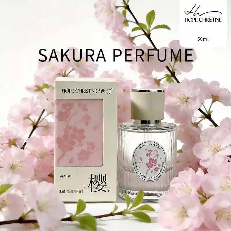 Hope Christine Sakura floral perfume for women. 50ml round bottle, long-lasting cherry blossom niche scent. Spring gift.