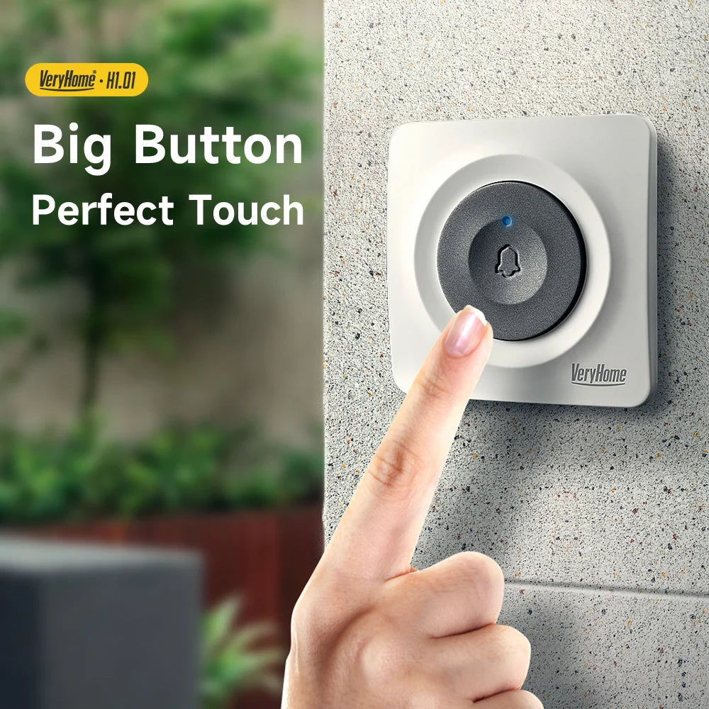 VERYHOME Wireless Doorbell with Large Button, 500ft Range, IP44 Waterproof, LED Night Light, Loud Chime, New Chip, Home Security