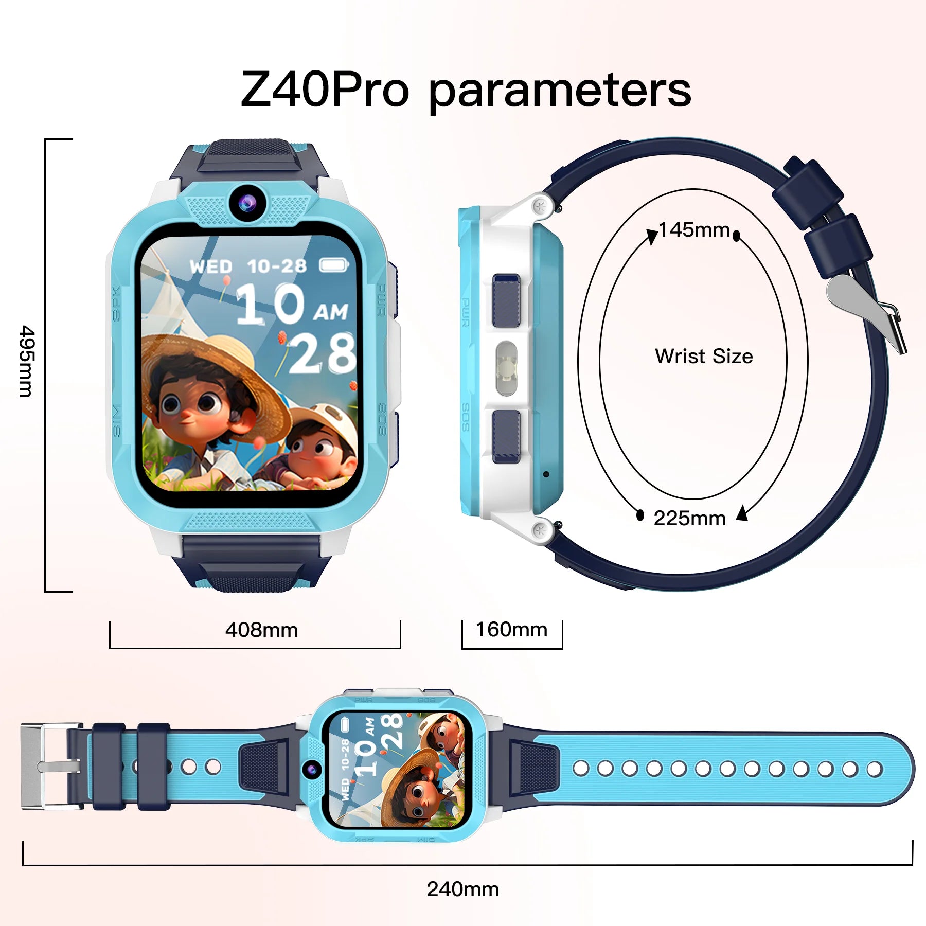 Blackview Z40 Pro Kids Smartwatch 1.83-inch TFT Screen GPS/SOS SIM 4G Smart Watch with Flashlight IP68 Waterproof Multi-wearing