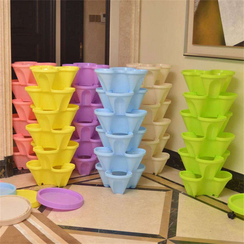 Multi-Color Stackable Flower Pot Movable 3-Petal 4-Petal Strawberry Herbs Vertical Pot Three-Dimensional Planting Container 2Pcs