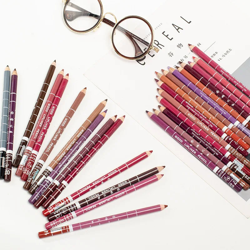 Velvet matte lip liner pencils in assorted shades for precise lip shaping, waterproof makeup, and long-lasting wear.