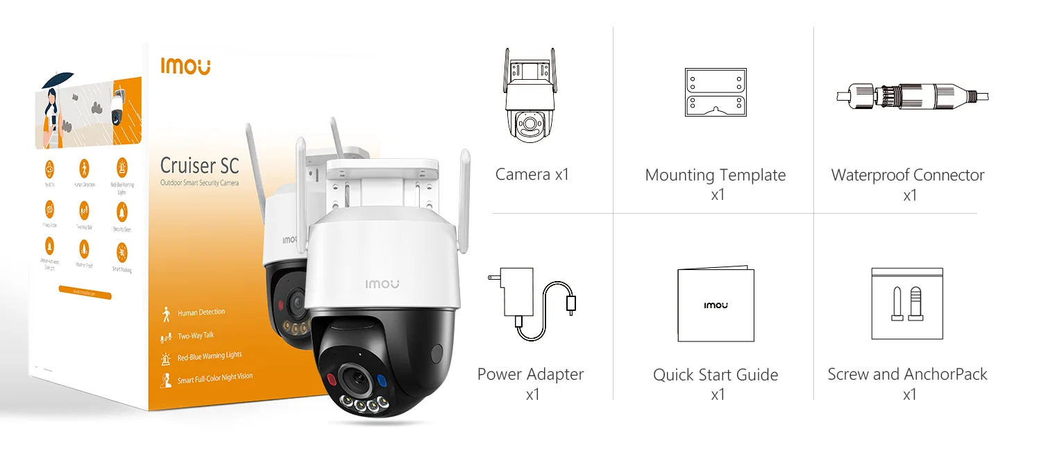 IMOU Cruiser SC 3MP WiFi Camera Red-Blue Warning Lights Outdoor Security Camera Full-Color Night Vision AI Human Detection IP66