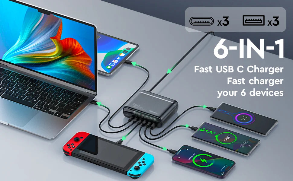 140W GaN USB-C Charger | Fast PD Adapter for Laptops & Mobile Devices Tidesmit