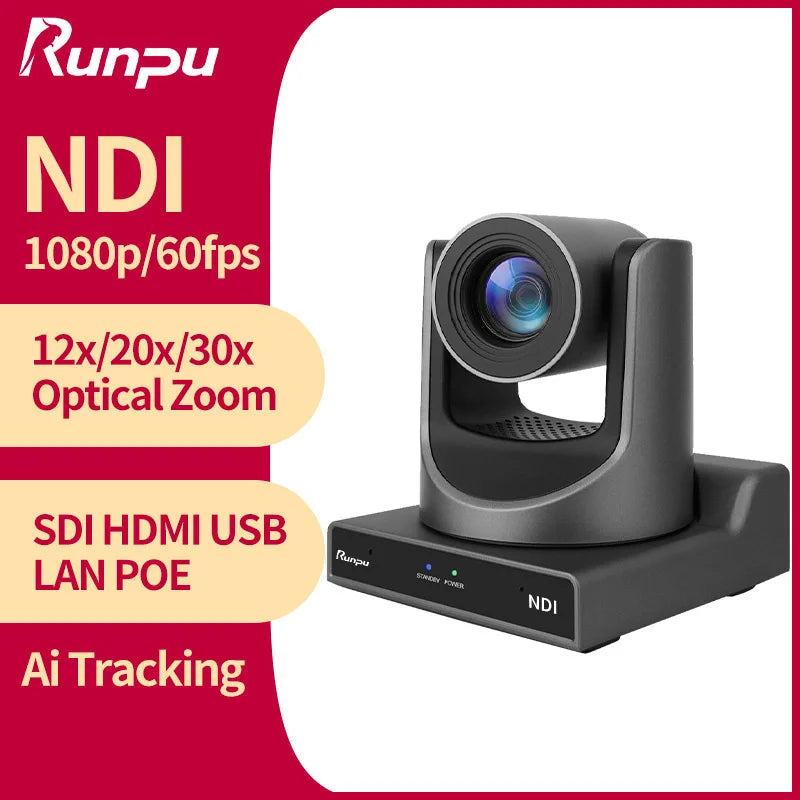 Runpu NDI PTZ Camera Ai Tracking Conference Camera Ptz Video SDI HDMI USB POE Live Streaming Camera for Video Confere Church