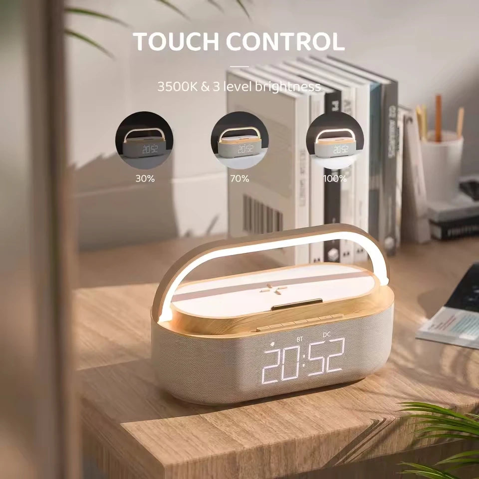 Portable Bluetooth Speaker Wireless Charging FM Radio Alarm Clock Sound Box Music Caixa De Som Charger Lamp Night Light Bocina