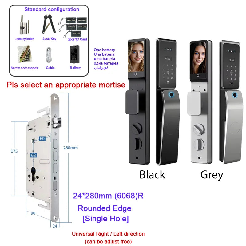 Waterproof  Smart Door Alexa Lock Israel 6590 Mortise Hebrew Tuya Smart Life APP Face Digital Door Lock With Camera