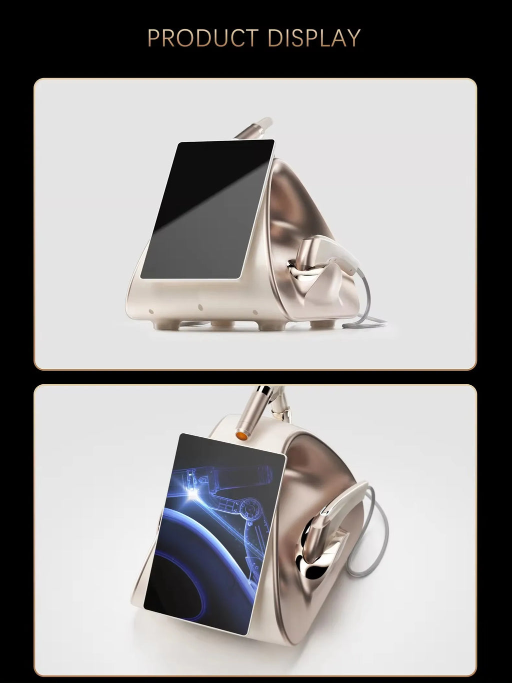 Gold 12D facial and body lifting machine with touchscreen and ergonomic handpiece for skin firming and rejuvenation.
