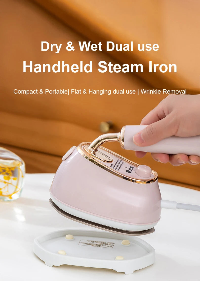Tidesmit portable mini steam iron showing the water tank and dual dry-wet ironing plate for travel garment care