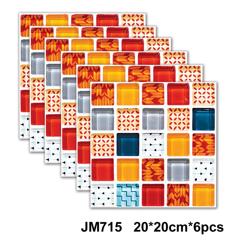 Self-adhesive marble wall tile stickers, multicolor patchwork square tile pattern