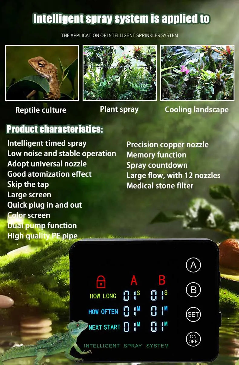 Rainforest Sprayer Double Pump Control Automatic Mist Timing Spray System Kit Irrigation Timer Reptile Sprayer Humidifier