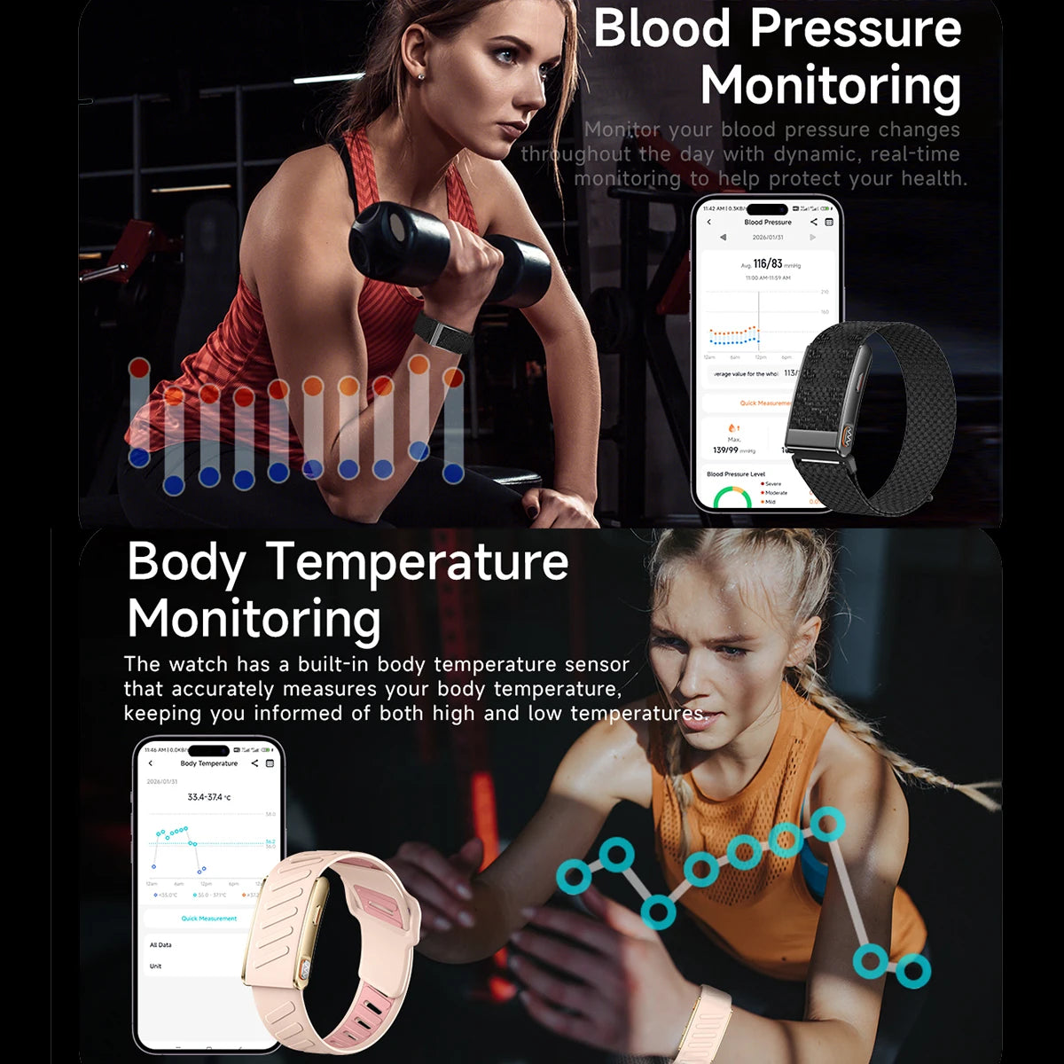 2026New Sport Fitness Tracker Smart Band Blood Oxygen Pressure Uric Acid Blood Lipid ECG Waterproof Smart Bracelet For Men Women