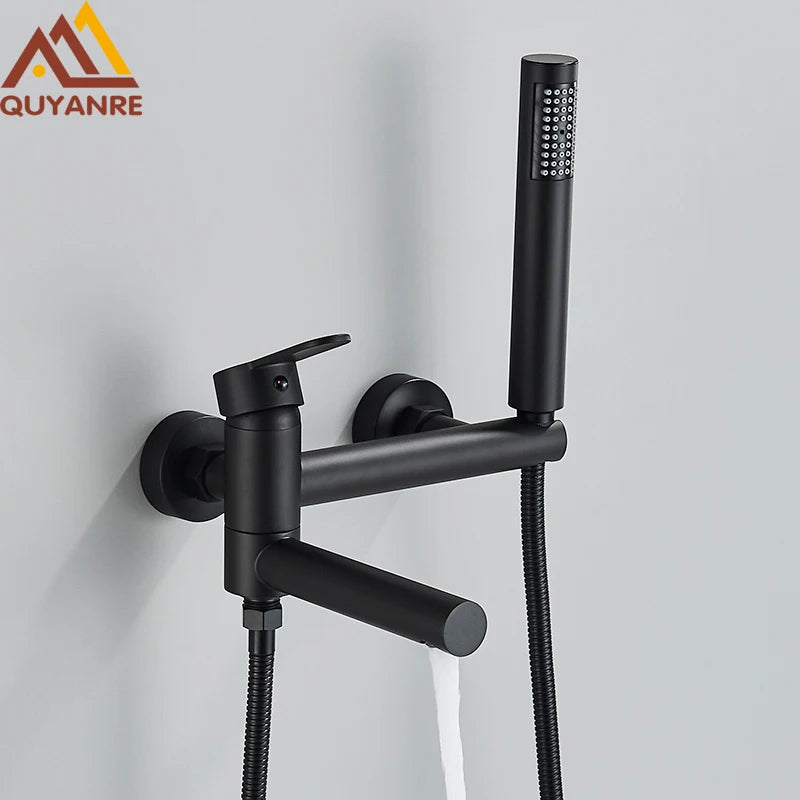 Matte Black Bathtub Faucet Swivel Spout Shower Faucet Wall Mounted Hot Cold Water Mixer For Bathroom Chrome Bath Shower Faucet