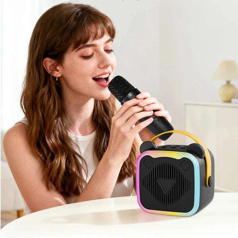 K10 Wireless Bluetooth Speaker With 2 Microphone RGB Light Outdoor Home Karaoke Voice Change Mini Speaker for Family Gifts