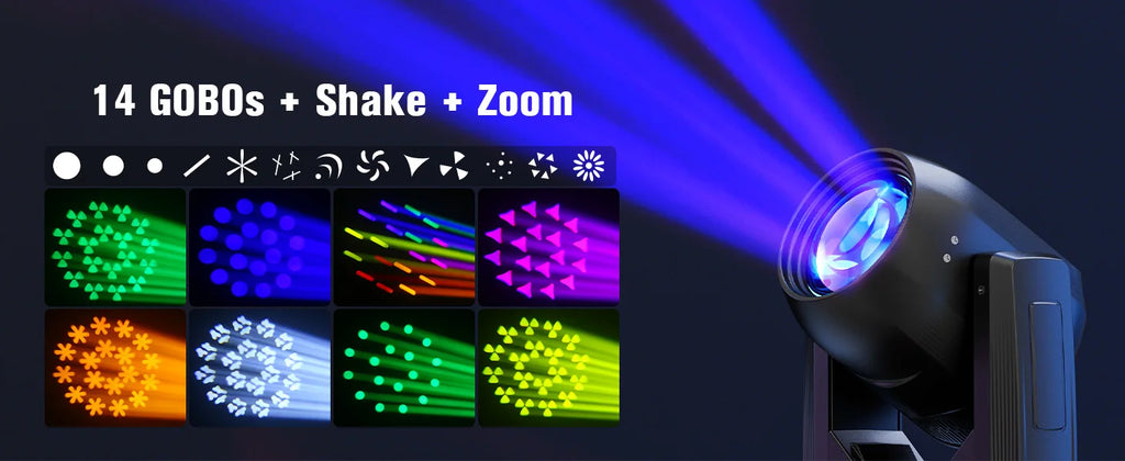 U'King 150W Beam Moving Head Light Rotating 18 Prisms 14 Gobos LED Rainbow Effect Zoom Stage Light DMX512 for DJ Disco Wedding