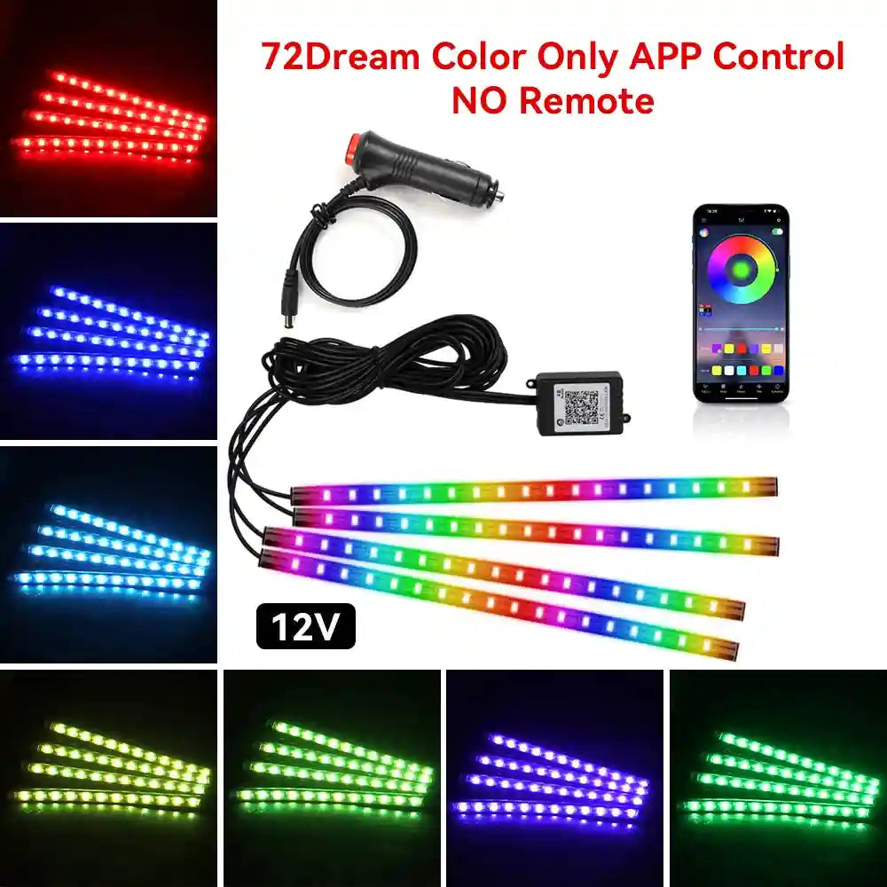 Tidesmit Car Interior LED Ambient Lights - App Controlled RGB USB Lighting 72LED Dreamcolor Cig Tidesmit