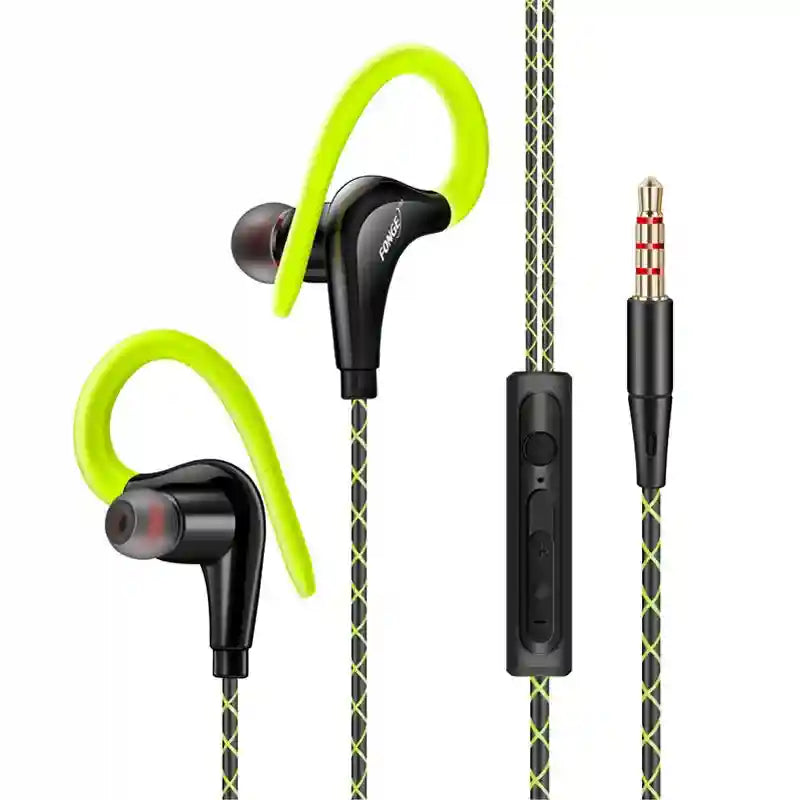 Wired Sport Earbuds with Ear Hooks & Mic – Secure Fit and Clear Audio green triple keys Tidesmit