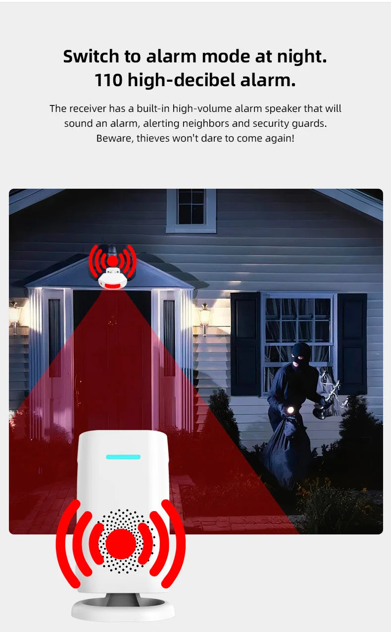 Fuers Wireless Doorbell Welcome Chime Bell Alarm with PIR Motion Sensor Detector Chime for Home Store Shop Office 433mhz
