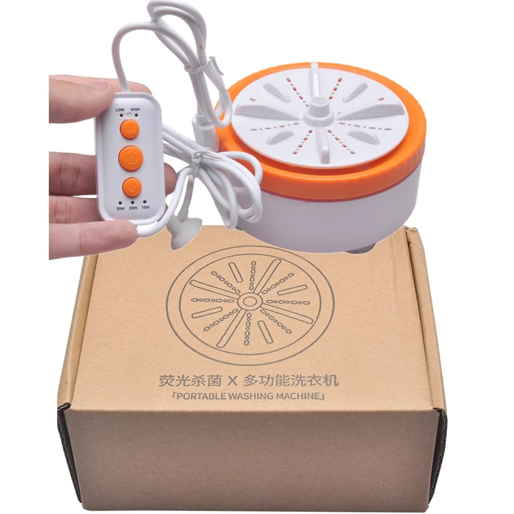 Tidesmit portable mini washing machine showing USB ultrasonic rotating turbo feature for travel laundry 14