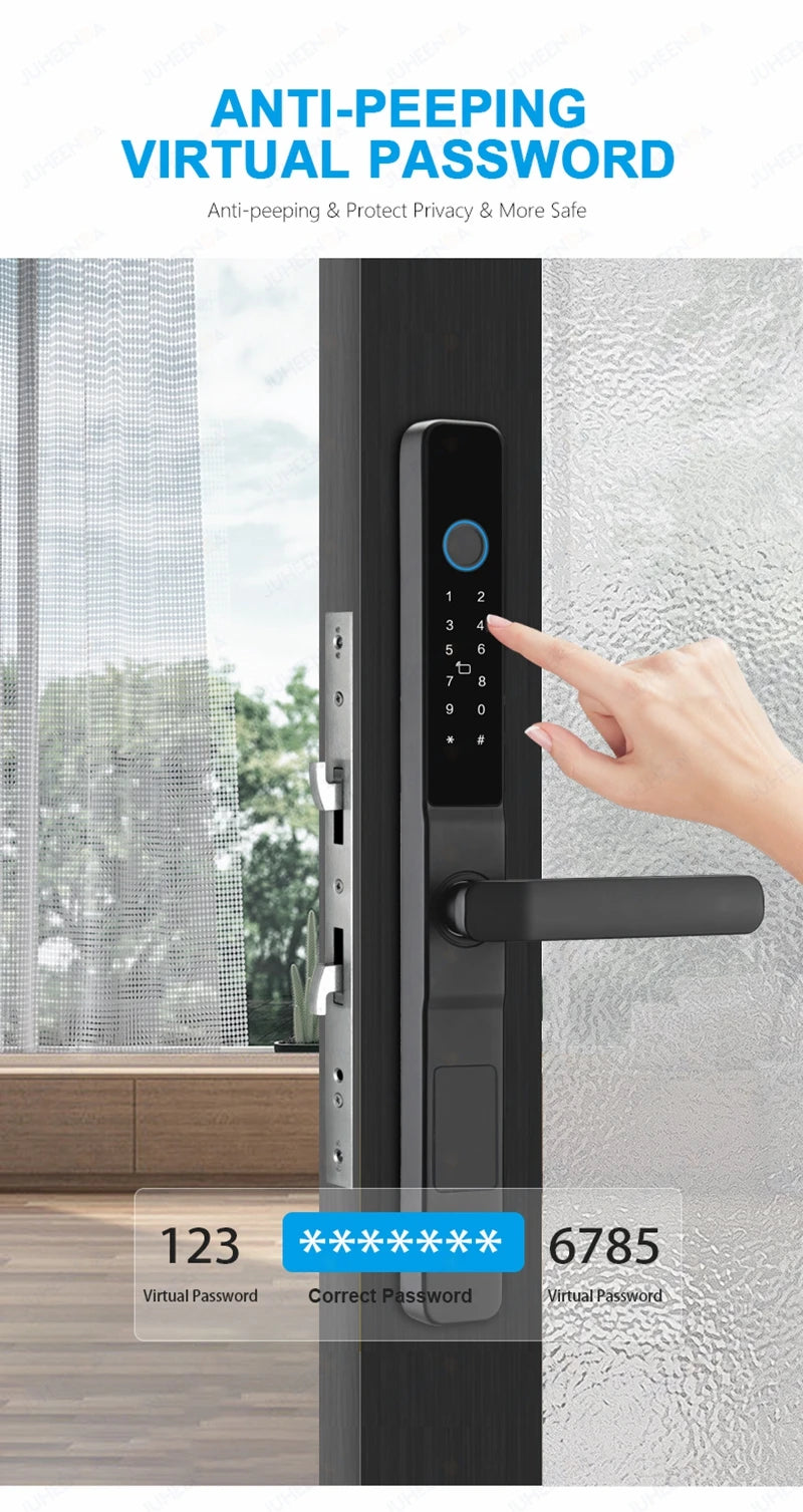 Tuya Wifi App Waterproof Smart Aluminum Door Lock Euro Double Hook Mortise Fingerprint Password Electronic Sliding Door Lock