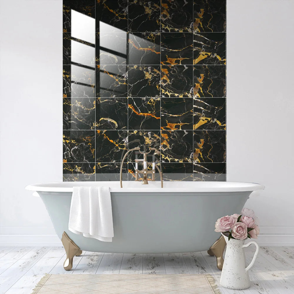 10pcs Crystal Tile Wall Stickers Self-Adhesive Kitchen Tiles PVC Backsplash Stickers Peel and Stick Bathroom Faux Stone Effect