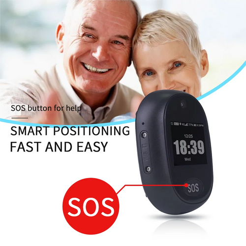 Elder 4G Smart Watch V45 GPS tracker and smart sleep monitor, side angle view showing SOS button and touch screen display.