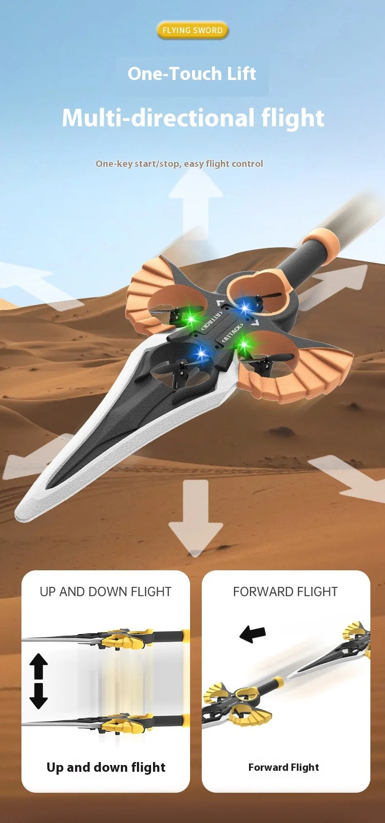 Gesture Controlled Flying Sword Drone with Remote Control Tidesmit