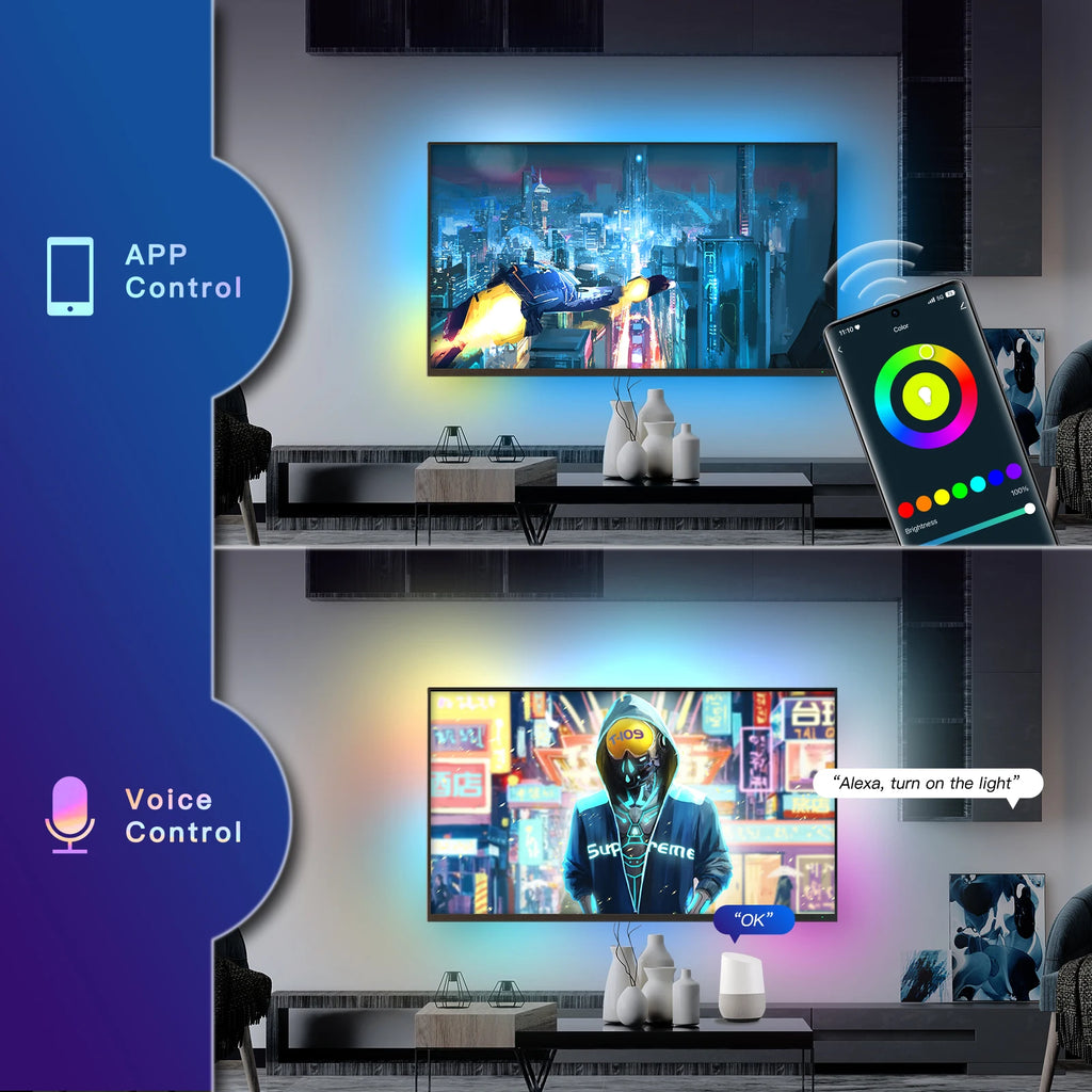 MOES Wifi Smart Ambient Lighting TV Backlight HDMI 2.0 Device Sync Box Led Strip Lights Kit Alexa Voice Google Assistant Control