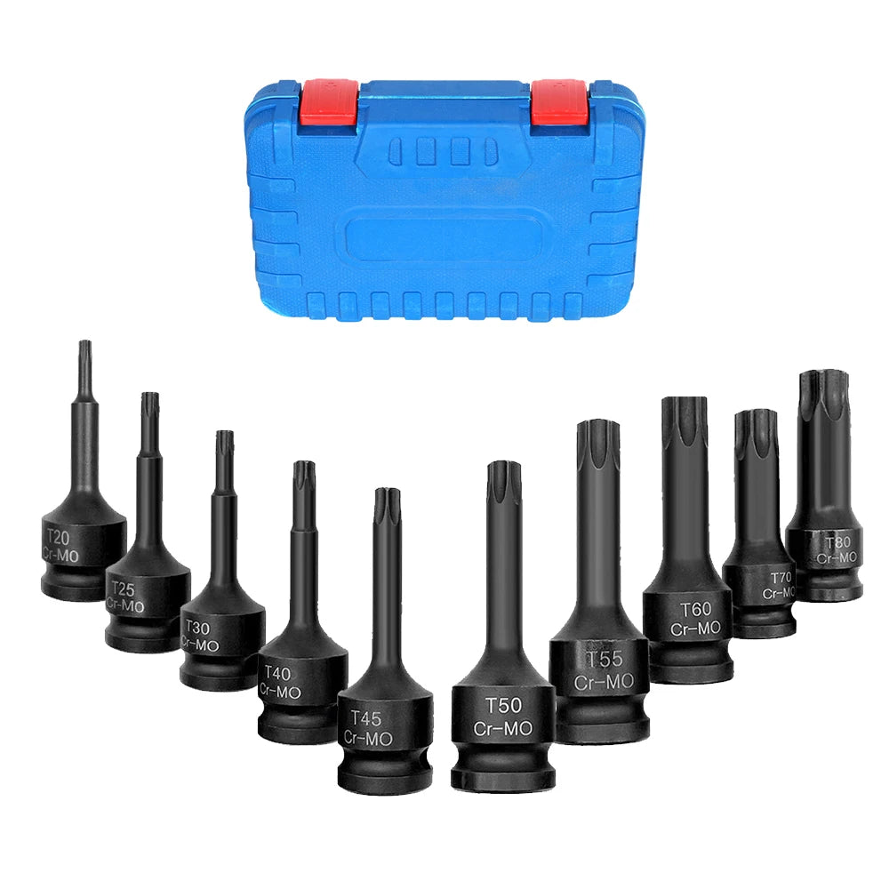 1/2" Impact Hex Allen Bit Socket Set T20-T80 Hex Driver Power Nuts Star Bit Impact Nut Set Cr-Mo Steel Drive Torx Socket Set