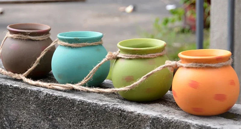 4PCS Outdoor Home Garden Hanging Flowerpot Ceramic Vertical Flowerpot Plant Succulent Flowerpot Vase Wall Railing Decoration