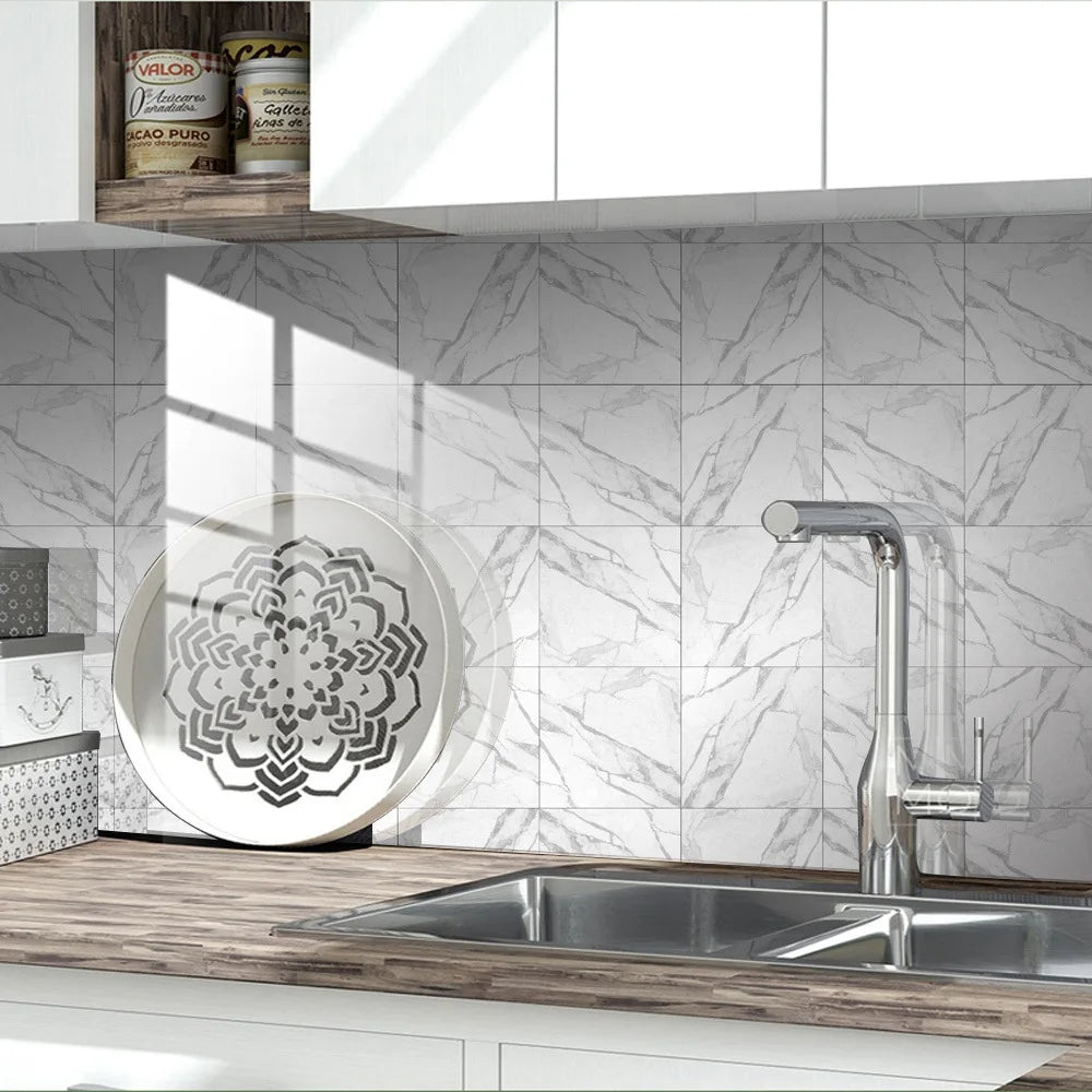 10pcs Crystal Tile Wall Stickers Self-Adhesive Kitchen Tiles PVC Backsplash Stickers Peel and Stick Bathroom Faux Stone Effect